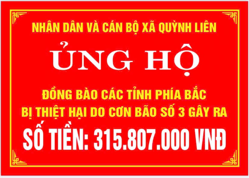 Kết quả vận động, ủng hộ ủng hộ đồng bào  các tỉnh phía Bắc bị thiệt hại do bão số 03